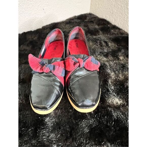 Toms Alpargata Bow Slip-on Comfort In Black Patent Buffalo Plaid  Womens Size 9M - Picture 2 of 5